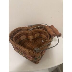 Vintage Heart Shaped Woven Baskets Set of 2 Country Primitive Decor with Handles